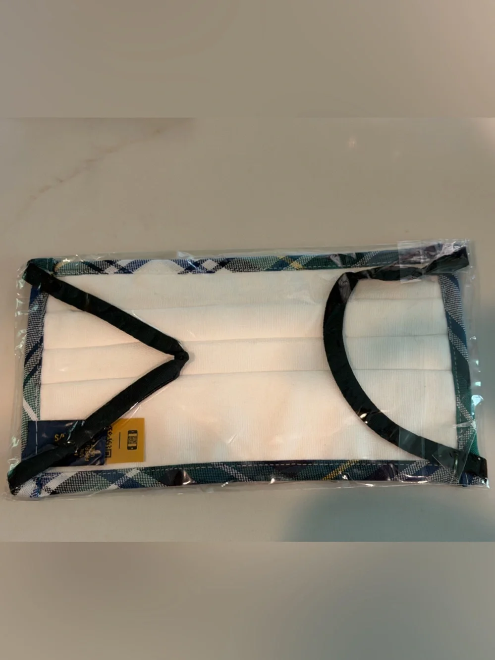 NEW Polo Ralph Lauren Cotton Face Mask Size S/M Green & Blue Plaid With Dust Bag